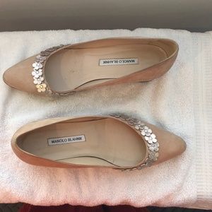 Embellished Suede Manolo Blahnik Listony Low Heels Sz 41.5